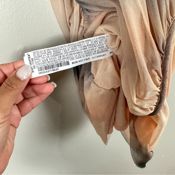 ZARA Asymmetrical Sleeveless Tie Dye Tulle Burnout Mesh Crop Sunset Tank Top - Picture 7 of 9